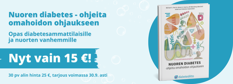 Banneri Diabetesliiton Nuorten diabetes -oppaasta