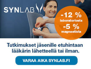 Synlab tutkimukset jäsenille etuhintaan lääkärin lähetteellä tai ilman. Varaa aika synlab.fi -12 % laboratoriosta -5% magneetista.