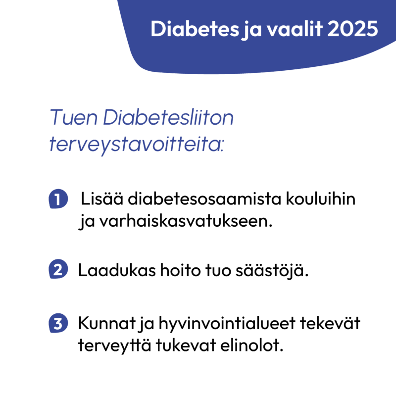 Tuen Diabetesliiton esittämiä terveystavoitteita -teksti