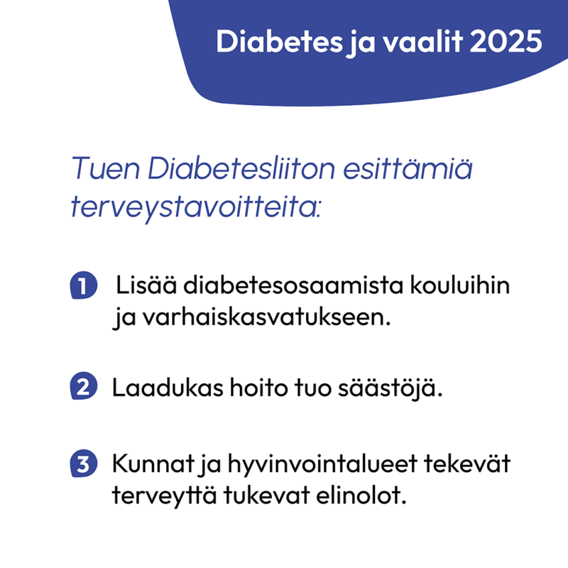 Tuen Diabetesliiton esittämiä terveystavoitteita -teksti